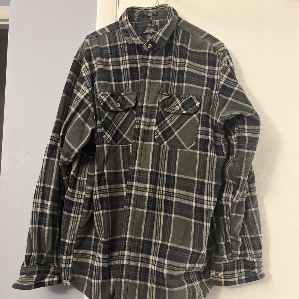 XL Dickies Mens Thick Flannel Green Plaid 100% Cotton